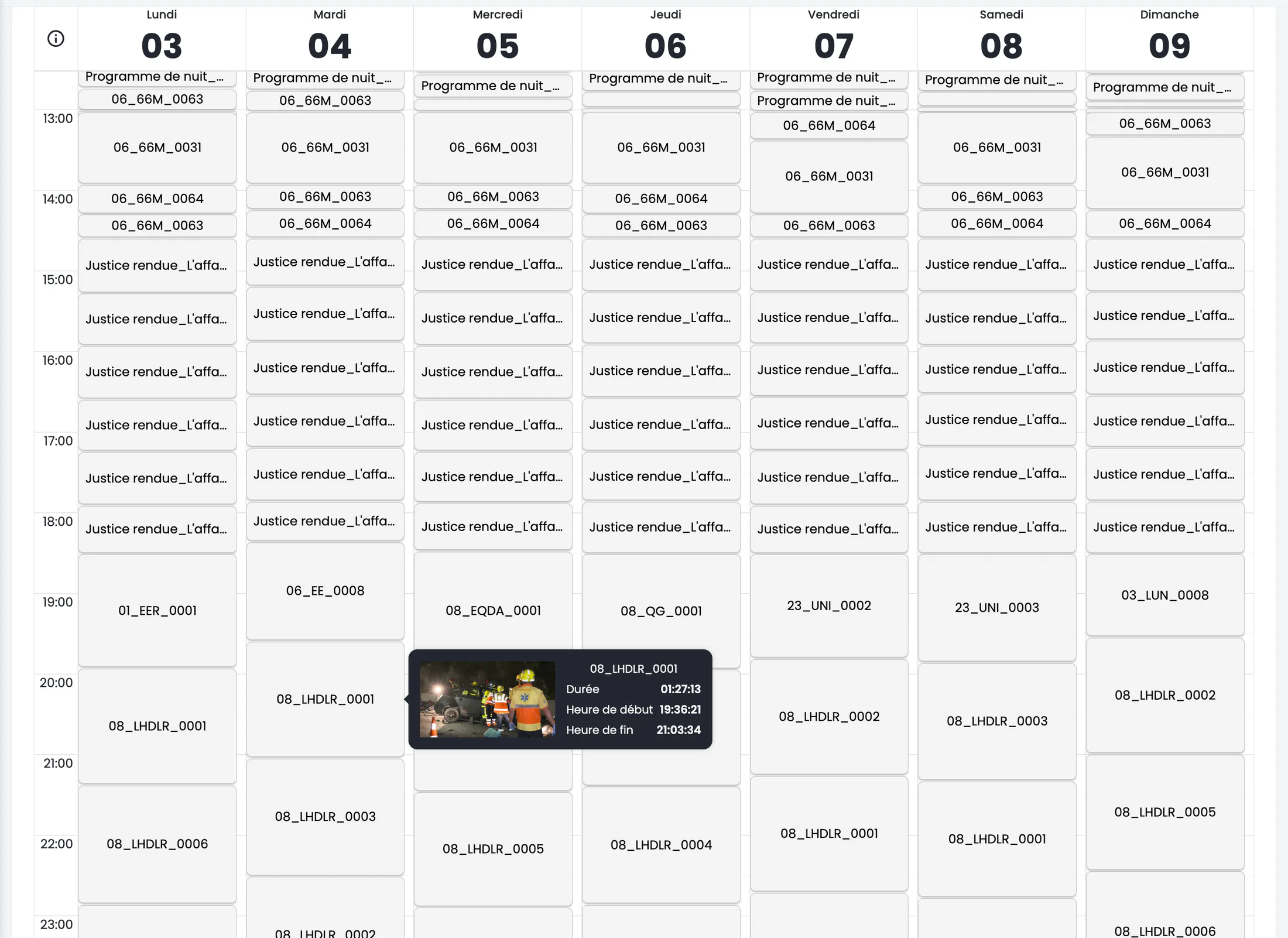 OKAST Channels weekly calendar showing a channel's programmes across seven days.